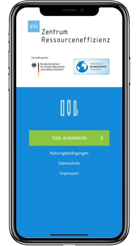 Das Bild zeigt ein Handydisplay, in dem die Startseite der VDI ZRE-App "ZRE-Toolbox" geöffnet ist.