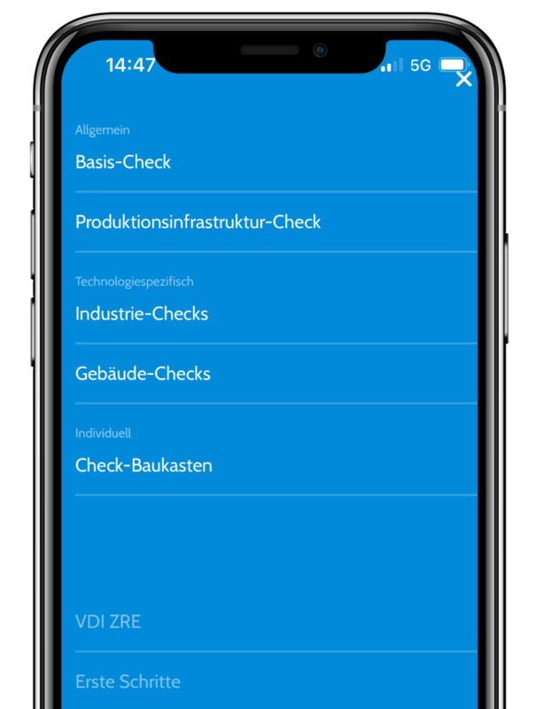 Das Bild zeigt einen Handy-Screen, auf dem die Startseite der App ZRE Checks geöffnet ist.