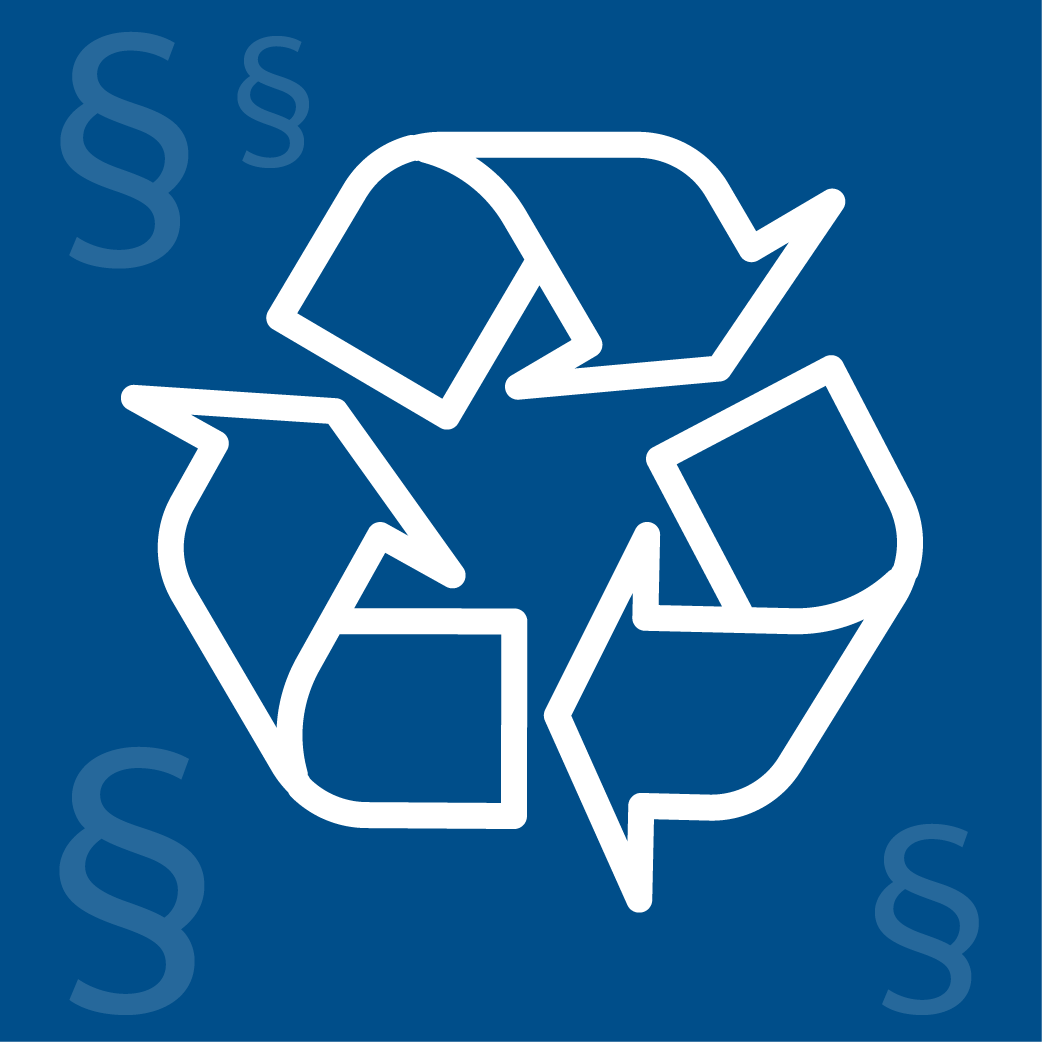 Das Icon symbolisiert den Bereich Abfall- und Kreislaufwirtschaftsrecht. Es ist das Recyling-Symbol zu sehen.